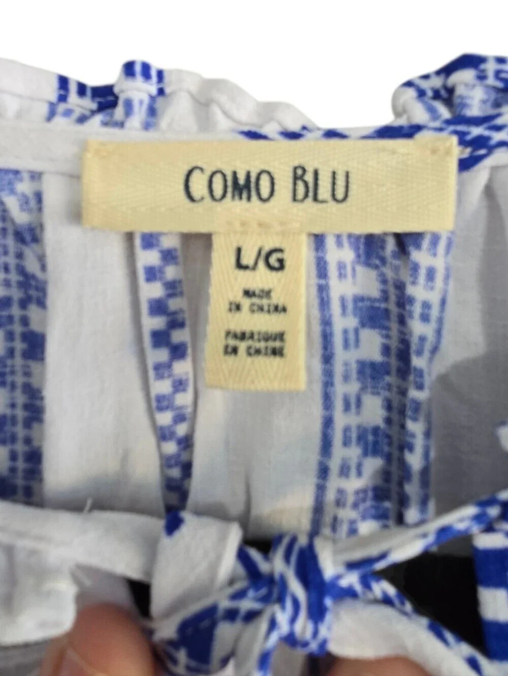 Como Blu Blue White Boho Peasant Dress Size Large